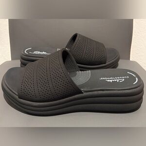 Clarks Cloudsteppers Drift Twist Black Wedge Slip On Sandals Slides Women’s 8M